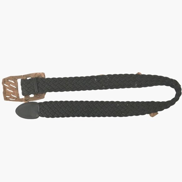 Vintage Black Braided Belt Copper Concho Statement Buckle Adjustable One Size